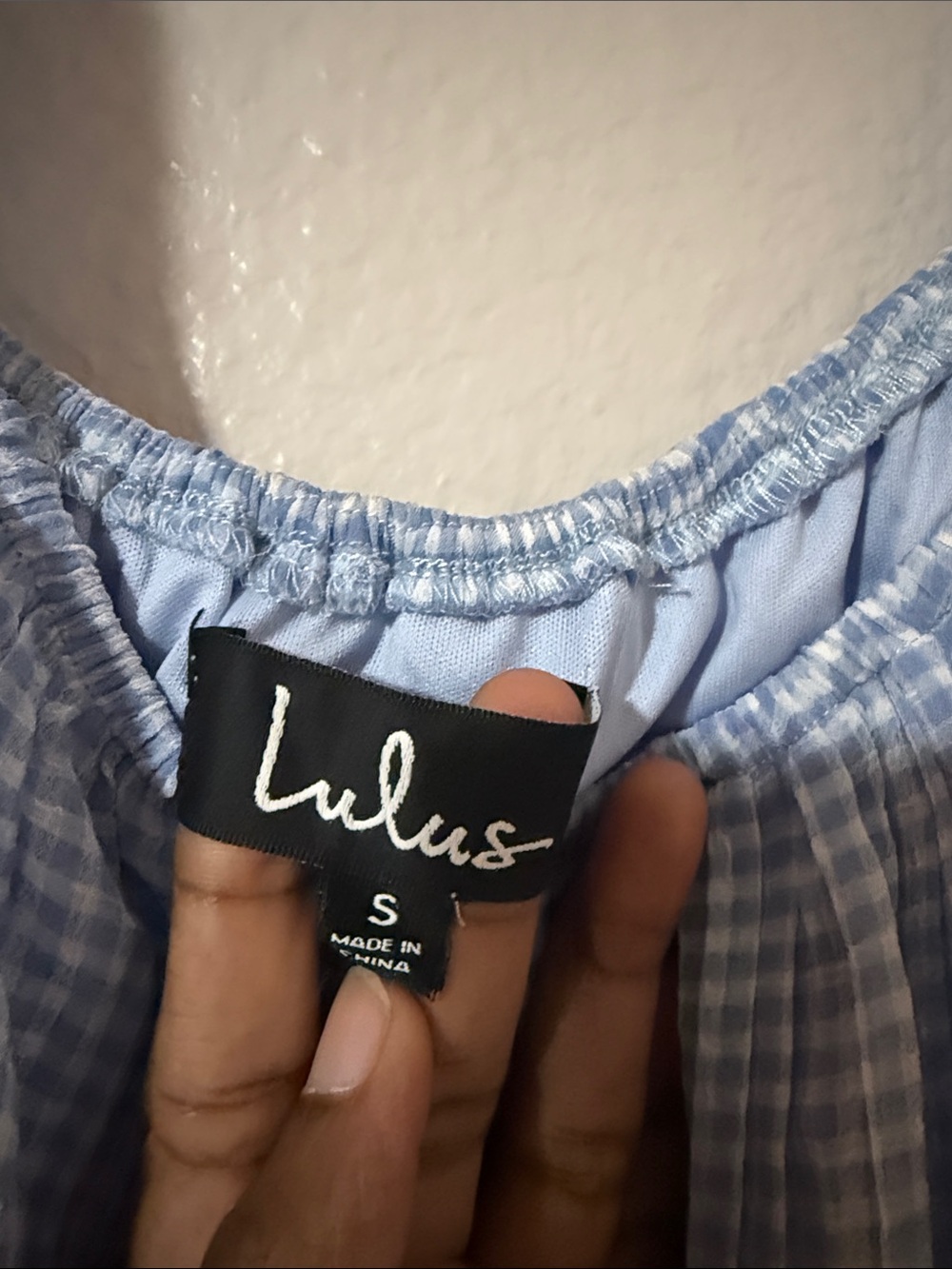 Lulu's Light Blue Gingham Tiered Off-Shoulder Midi Dress S - Picture 5 of 11